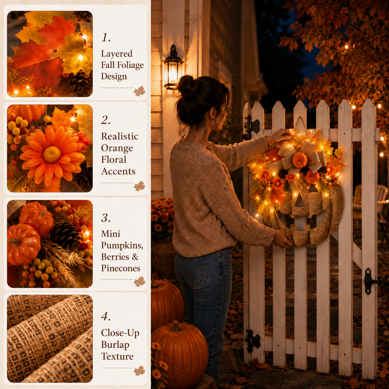 ✨🎃 Lighted Burlap Pumpkin Wreath