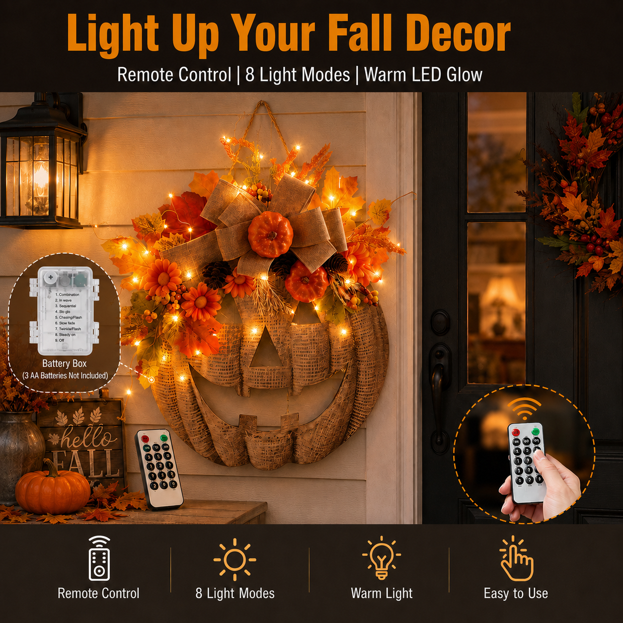 ✨🎃 Lighted Burlap Pumpkin Wreath