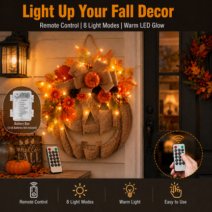 ✨🎃 Lighted Burlap Pumpkin Wreath