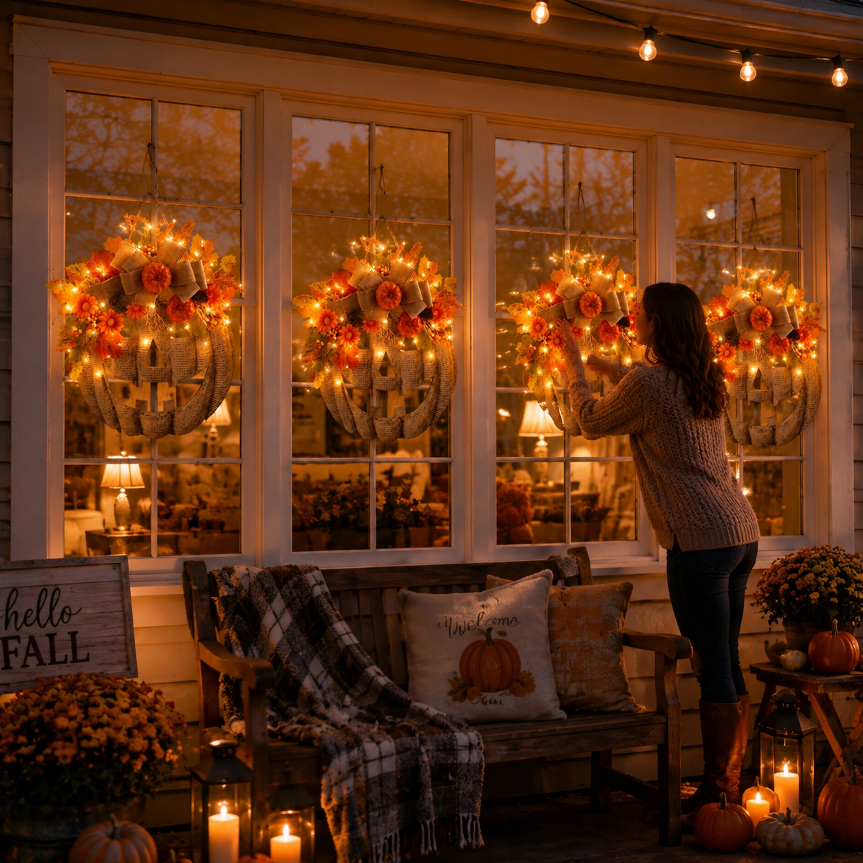 ✨🎃 Lighted Burlap Pumpkin Wreath