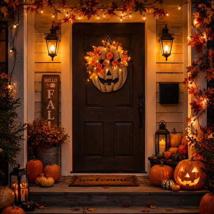 ✨🎃 Lighted Burlap Pumpkin Wreath