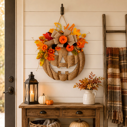 ✨🎃 Lighted Burlap Pumpkin Wreath