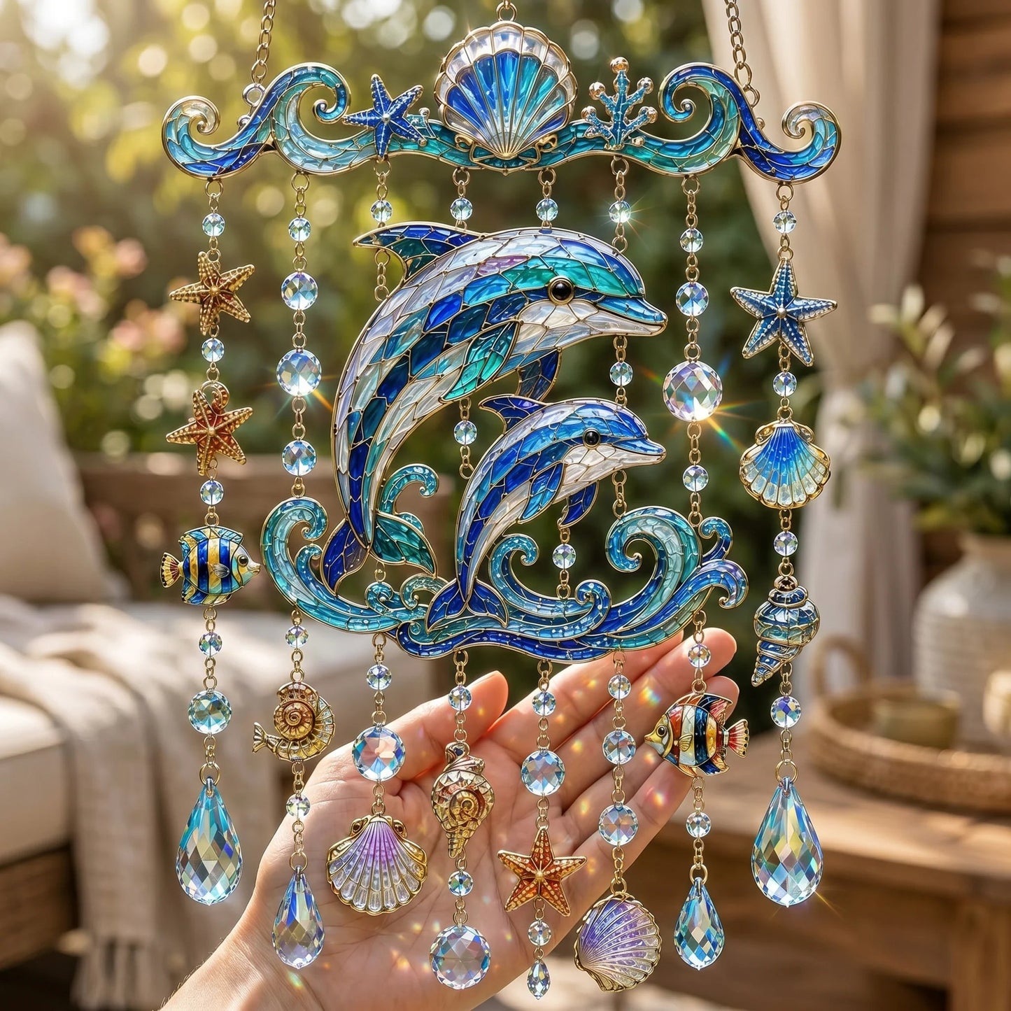 🔥LAST DAY 50% OFF - 🐋🐢🐬Ocean-Themed Crystal Wind Chime – 🌊Bring the Ocean Glow to Your Garden