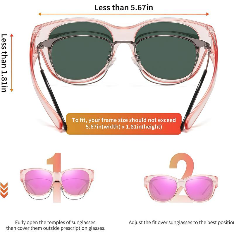 Fit-Over Prescription Sunglasses, Oversized Square Full-Rim Plastic Frames, UV400 Protection, Trendy Stylish Women's Unisex Fashion Accessory, Single Pair summerwins