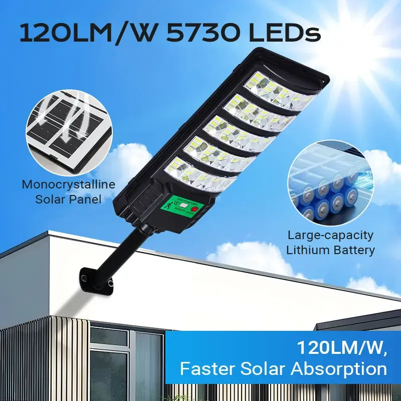 🌞 Upgraded Solar Street Light Outdoor 5730 SMD LED 120LM/W | Super Bright Mono Panel + LiFePO4 Battery | IP65 Waterproof for Yard & Street