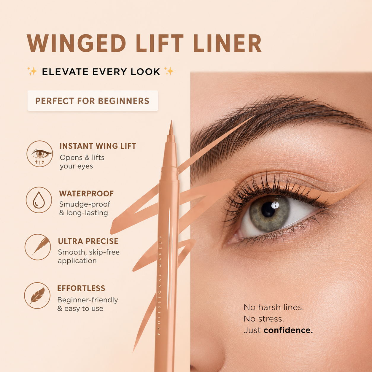 ✨ Winged Lift Liner – Creates sharp lifted wings for bigger-looking eyes 👁️ Long-lasting waterproof formula stays flawless all day.