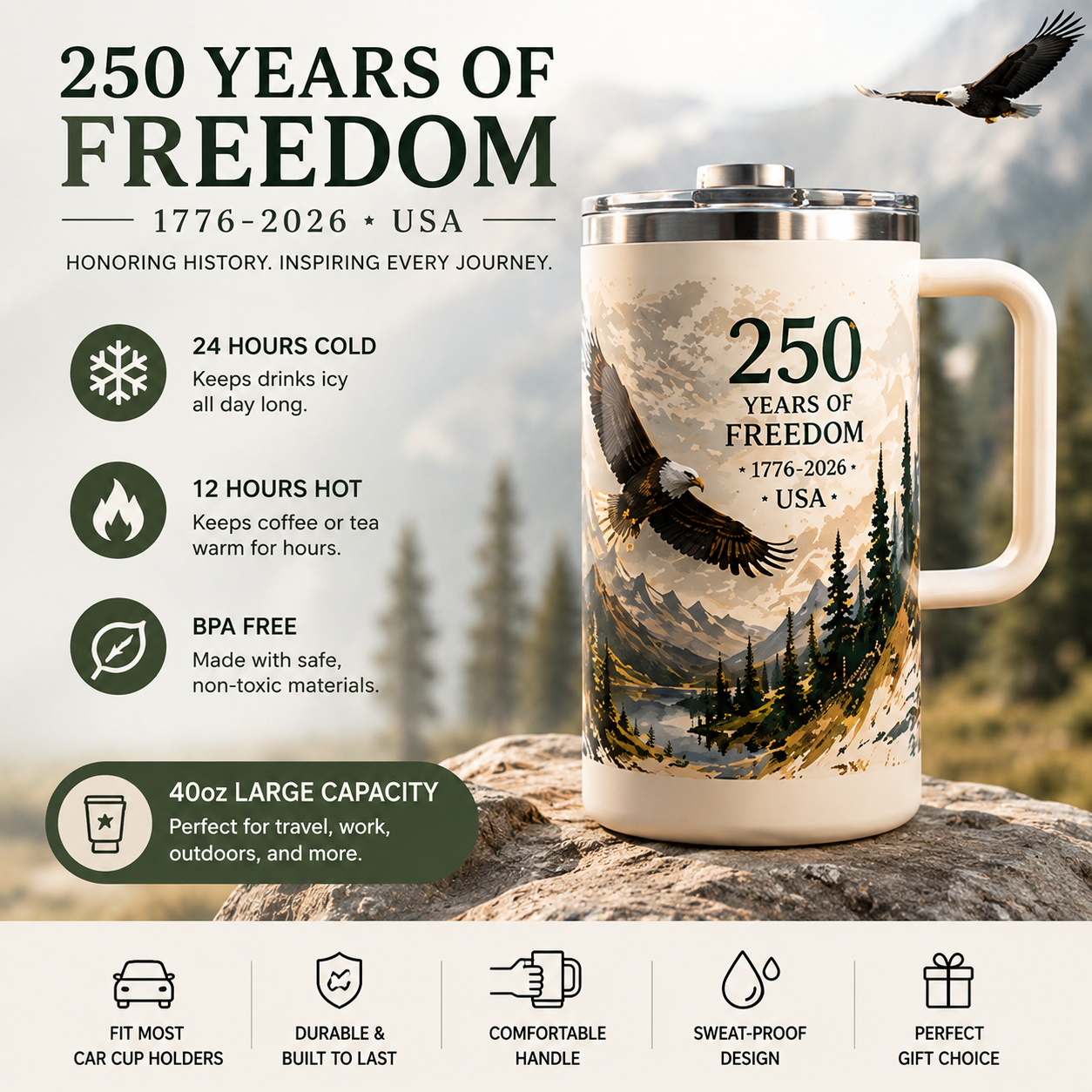 🦅🚘 Freedom Eagle 250 Travel Tumbler — Designed for America’s Busy Lifestyle