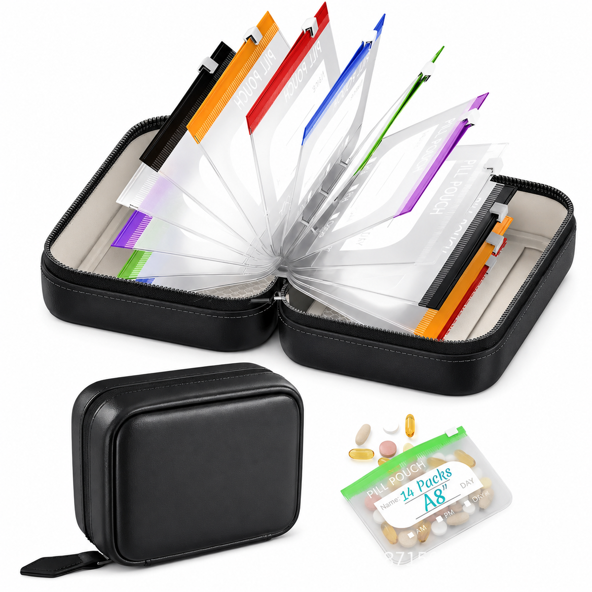 A8 Waterproof Pill Pouch Set – 7 to 14 Days of Meds & Vitamins💧Waterproof & Crush-Resistant Shell