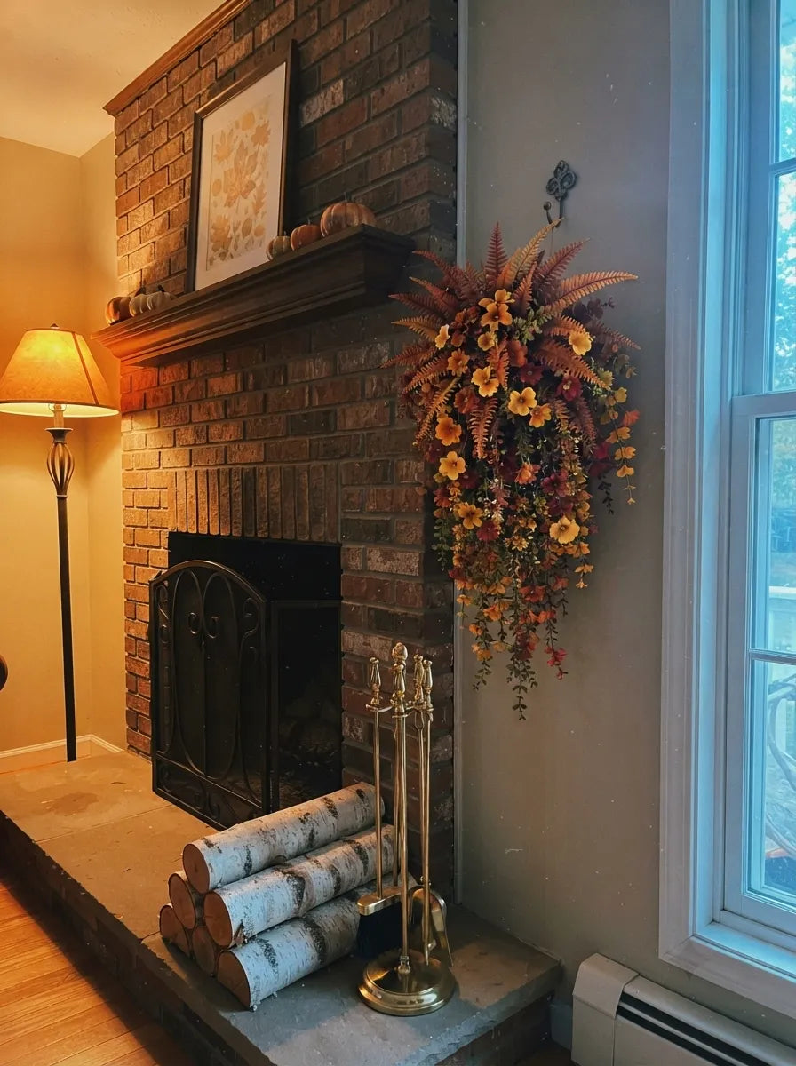 🍂🍁 ARTIFICIAL FALL HARVEST HANGING BASKET - AUTUMN PORCH & DOOR DECORATION