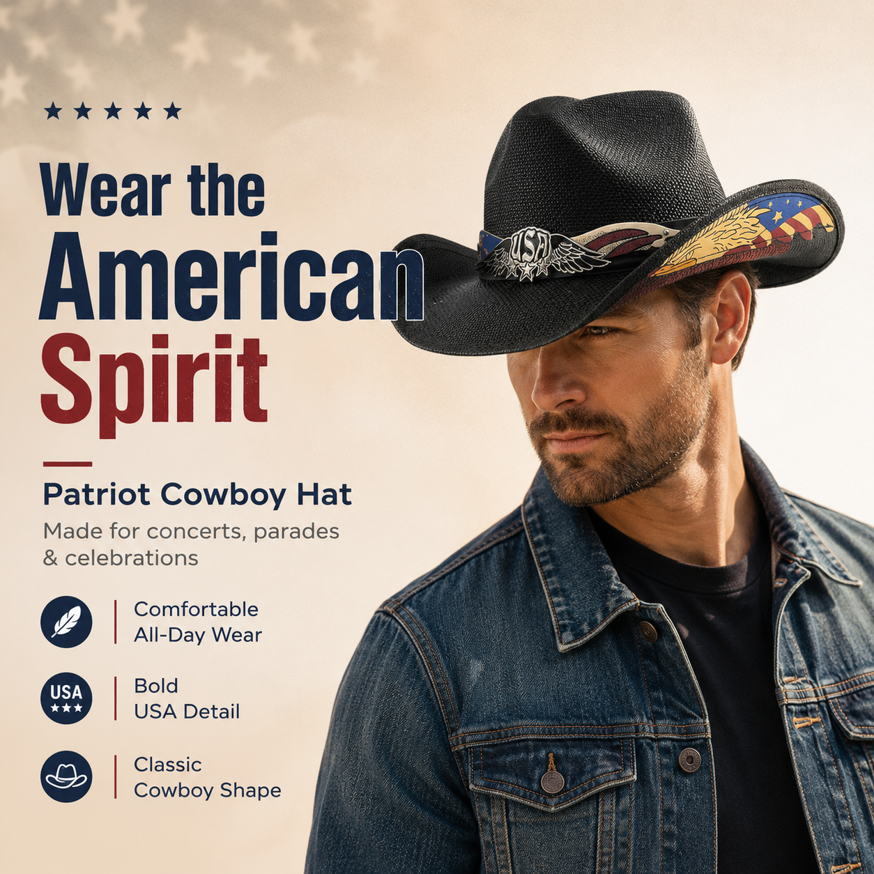 America 250 Patriot Cowboy Hat - Celebrate America's 250th Anniversary With Strength, Freedom & Pride