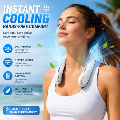 ⚡ FreshHalo Turbo Breeze Neck Fan|Instant cooling, hands-free life 🔋