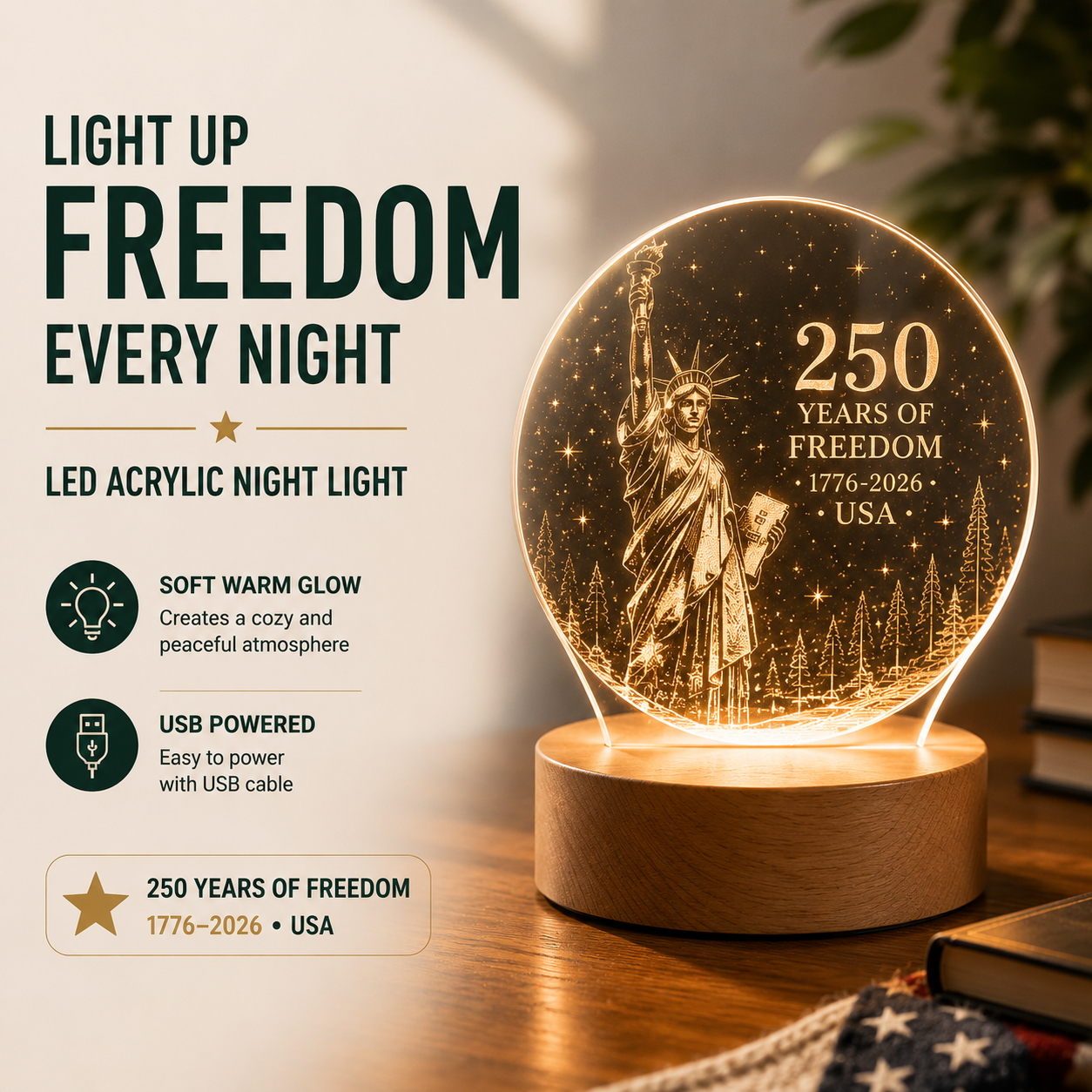 🗽 USA 250 Years of Freedom Commemorative Acrylic Light Decor