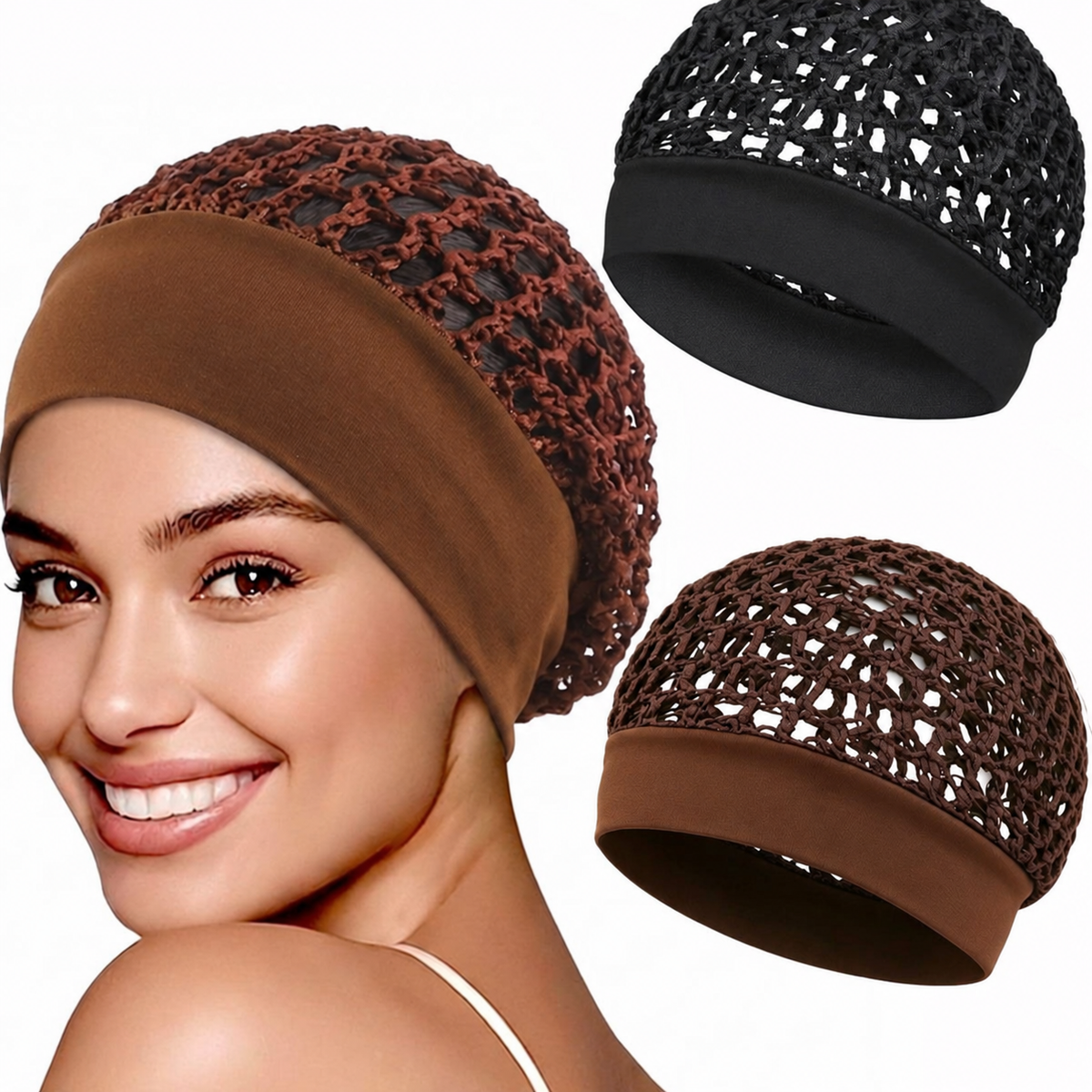 Axorvin 3-Piece Stretchy Wide-Edge Sleep Bonnet Set – Soft Hair Protection Caps for Nighttime Hair Care