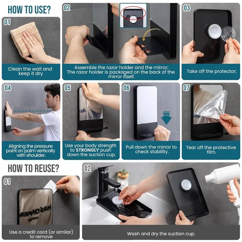 ✨Fogless Shower Mirror, Anti-Fog with Razor Holder