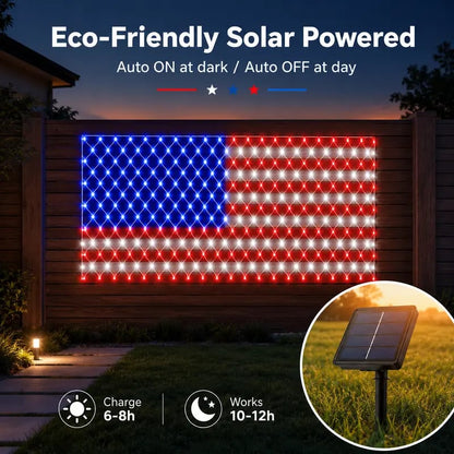 🔥Bright American flag LED mesh light, Waterproof solar-powered outdoor light. Suitable for indoor/outdoor use.