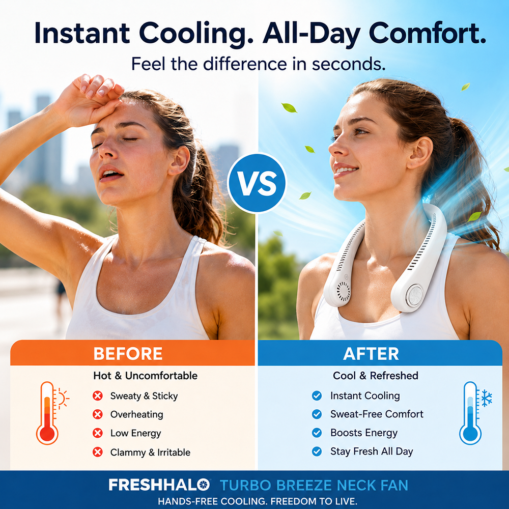 ⚡ FreshHalo Turbo Breeze Neck Fan|Instant cooling, hands-free life 🔋