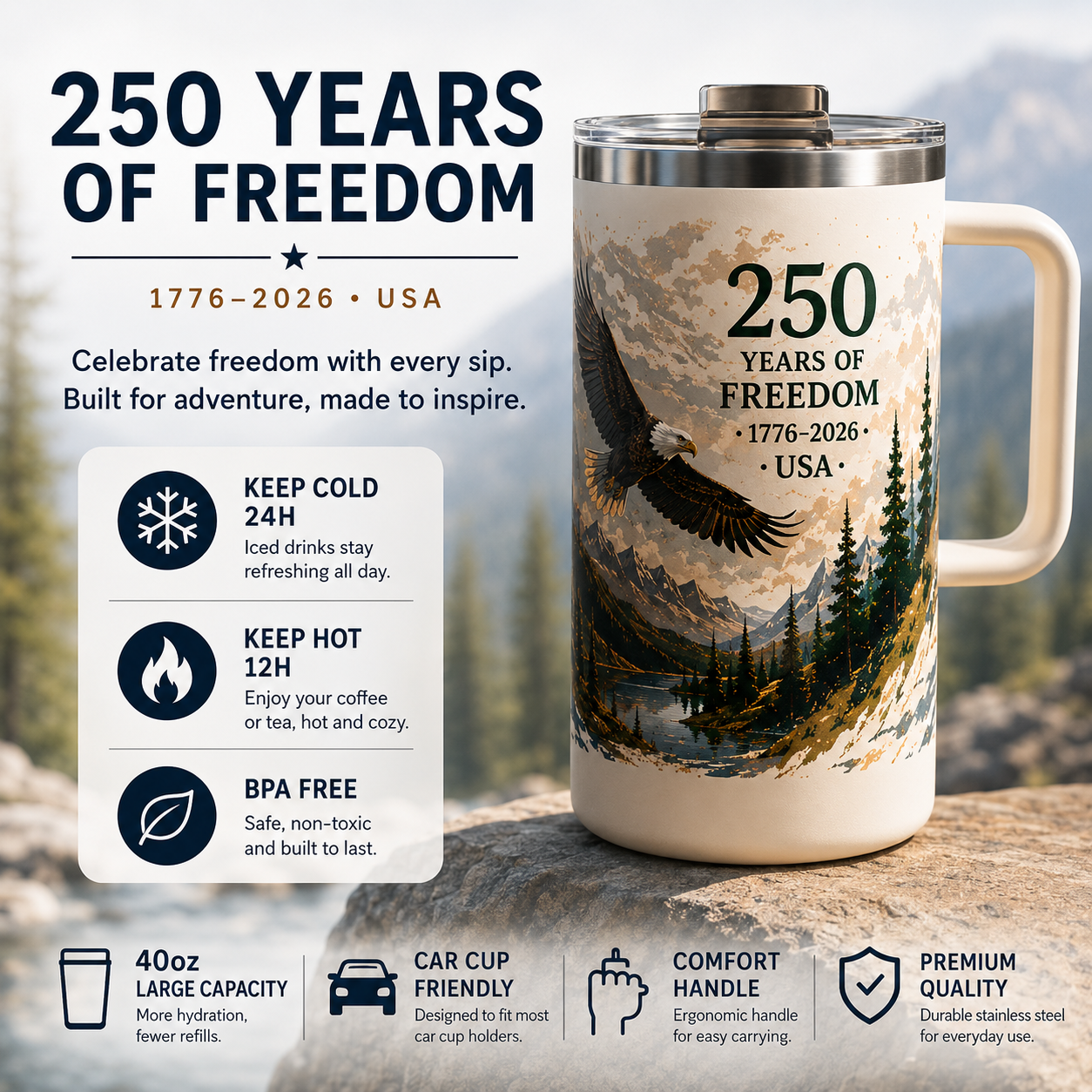 🦅🚘 Freedom Eagle 250 Travel Tumbler — Designed for America’s Busy Lifestyle