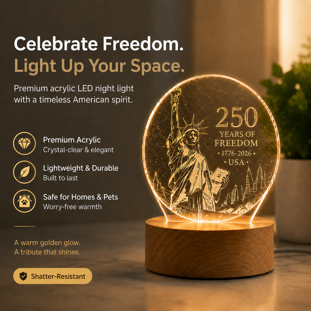 🗽 USA 250 Years of Freedom Commemorative Acrylic Light Decor