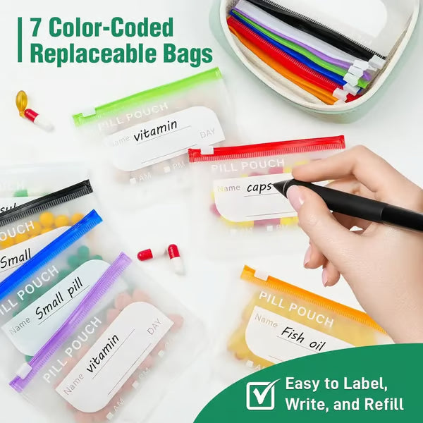 A8 Waterproof Pill Pouch Set – 7 to 14 Days of Meds & Vitamins💧Waterproof & Crush-Resistant Shell