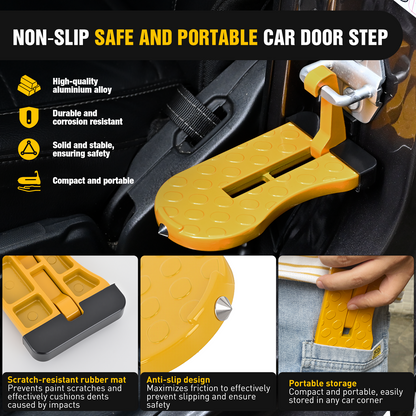 Running Board Car Door Step for Roof Access Universal Car Step Hook for Roof SUV Trucks Folding Aluminum Alloy Vehicle Door Latch Step Pedal With Glass Breaker Safety Hammer, Max Load 400lbs, 2 Pack Yellow