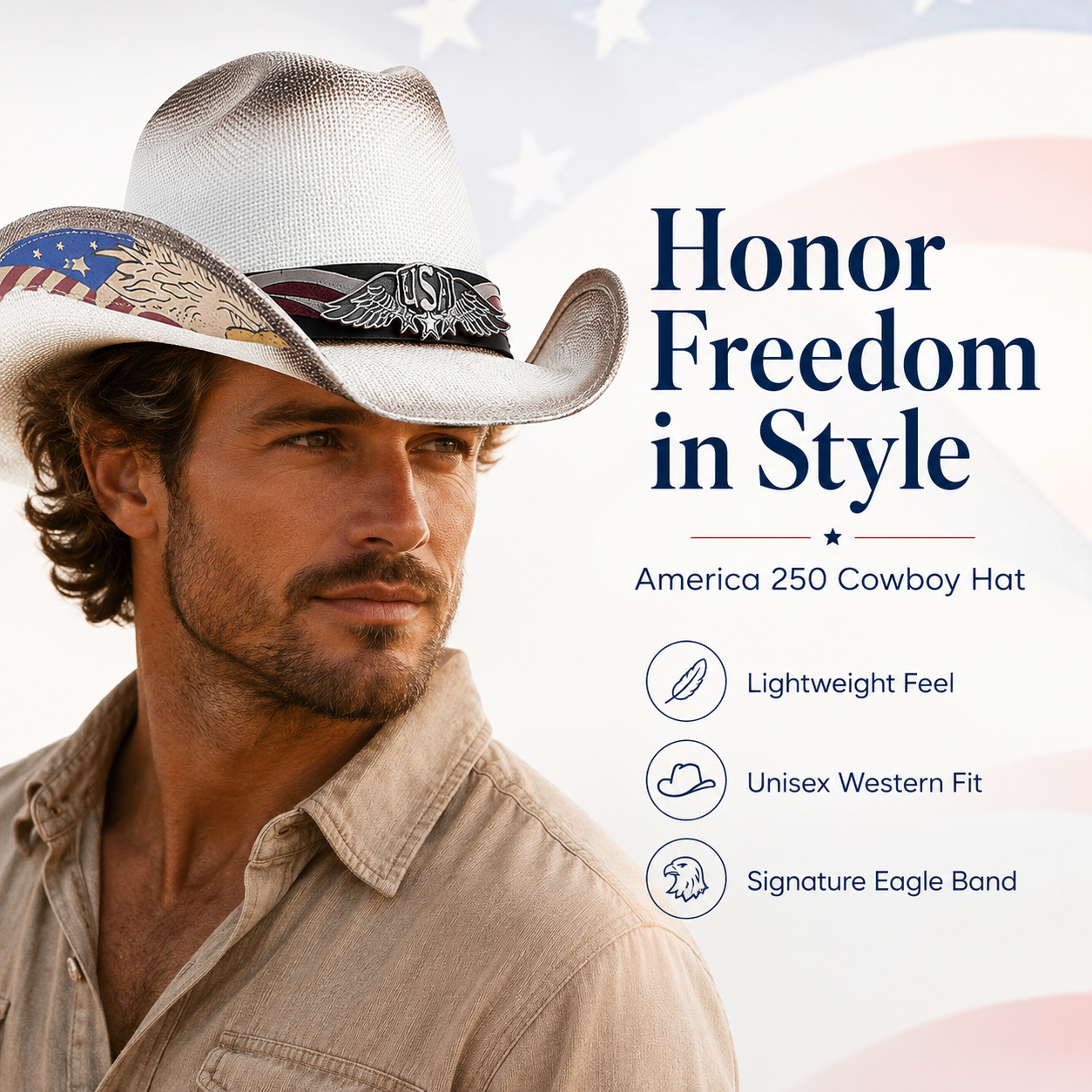 America 250 Patriot Cowboy Hat - Celebrate America's 250th Anniversary With Strength, Freedom & Pride