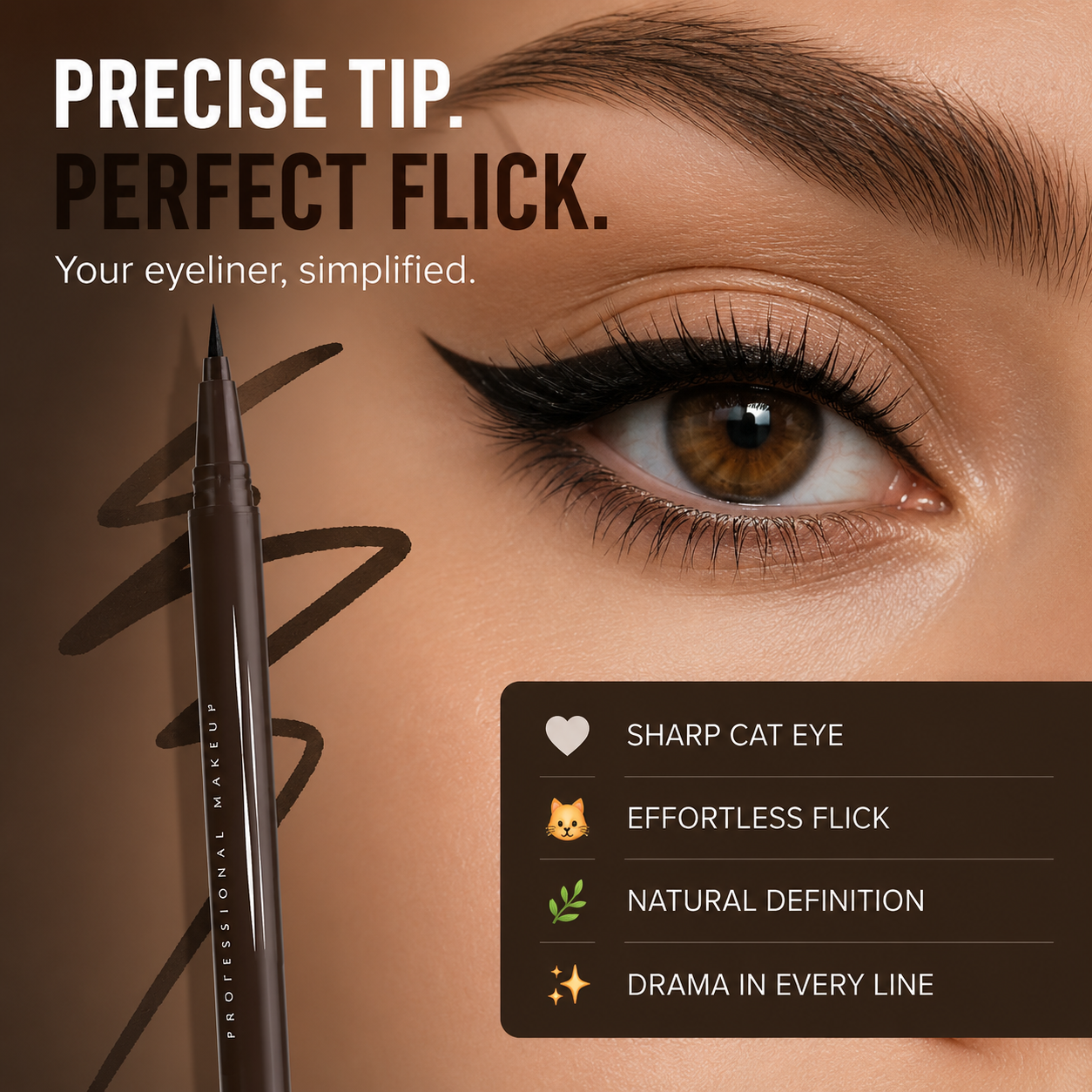 ✨ Winged Lift Liner – Creates sharp lifted wings for bigger-looking eyes 👁️ Long-lasting waterproof formula stays flawless all day.
