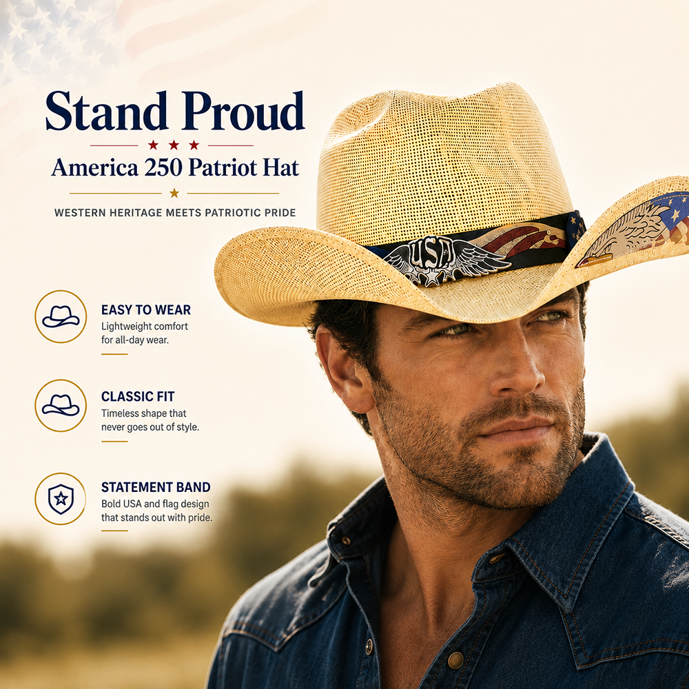 America 250 Patriot Cowboy Hat - Celebrate America's 250th Anniversary With Strength, Freedom & Pride
