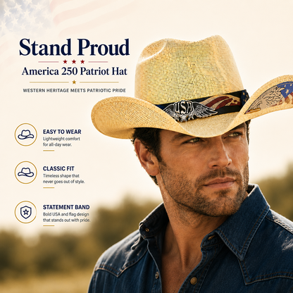 America 250 Patriot Cowboy Hat - Celebrate America's 250th Anniversary With Strength, Freedom & Pride
