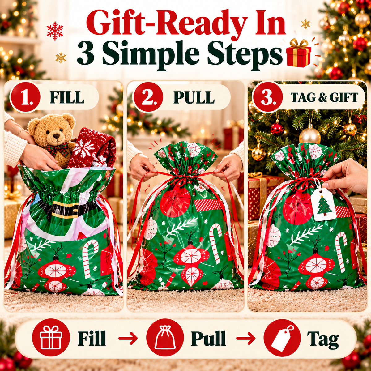 🎄50-Piece Christmas Gift Bag & Tags Set