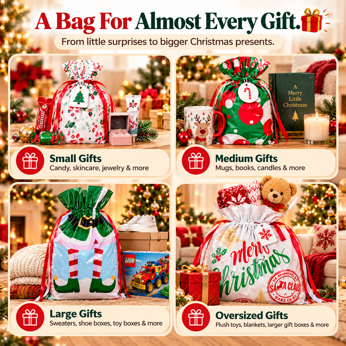 🎄50-Piece Christmas Gift Bag & Tags Set