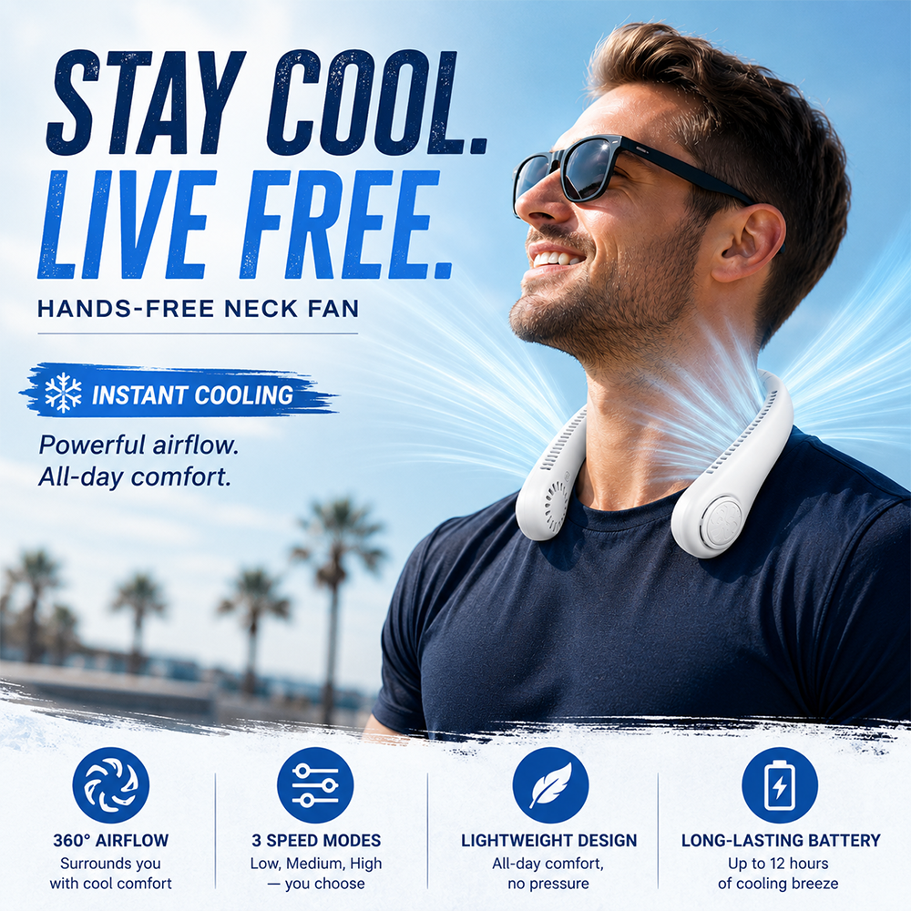 ⚡ FreshHalo Turbo Breeze Neck Fan|Instant cooling, hands-free life 🔋