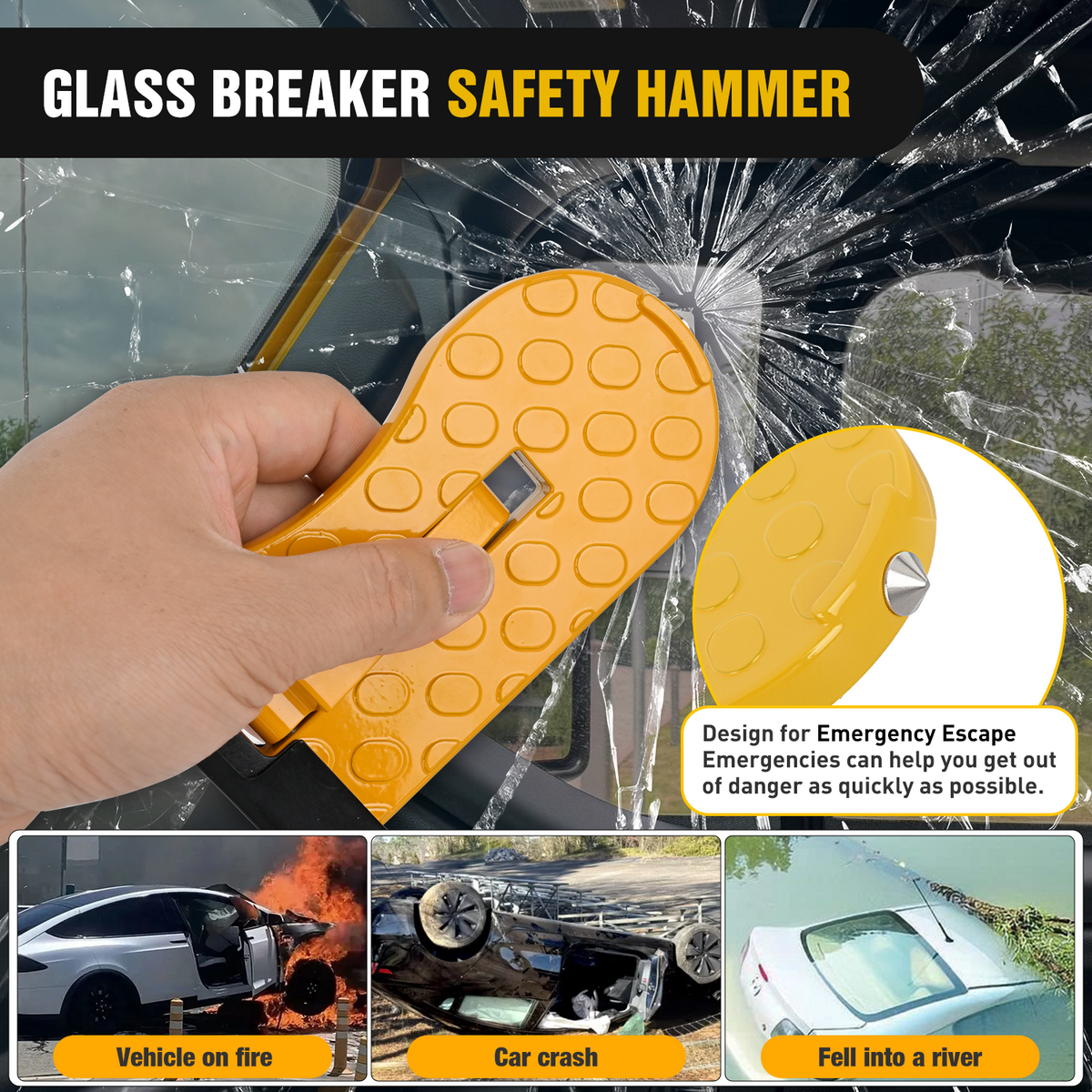 Running Board Car Door Step for Roof Access Universal Car Step Hook for Roof SUV Trucks Folding Aluminum Alloy Vehicle Door Latch Step Pedal With Glass Breaker Safety Hammer, Max Load 400lbs, 2 Pack Yellow