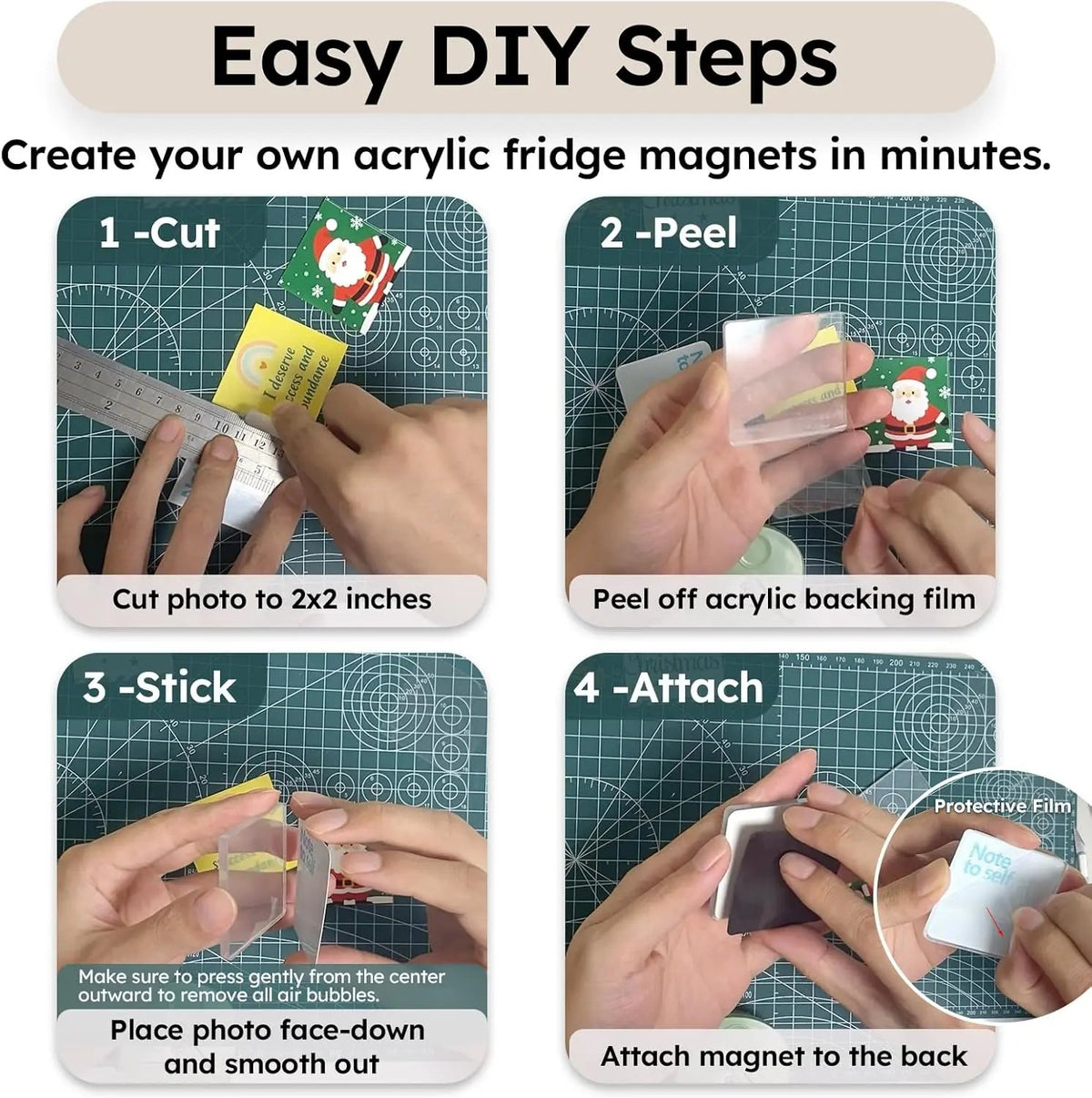 DIY Fridge Magnet Kit- Clear Acrylic DIY Fridge Magnet Set with Adhesive Backing – Square Magnetic Photo Frames with Stunning 3D Effect 💕