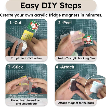 DIY Fridge Magnet Kit- Clear Acrylic DIY Fridge Magnet Set with Adhesive Backing – Square Magnetic Photo Frames with Stunning 3D Effect 💕