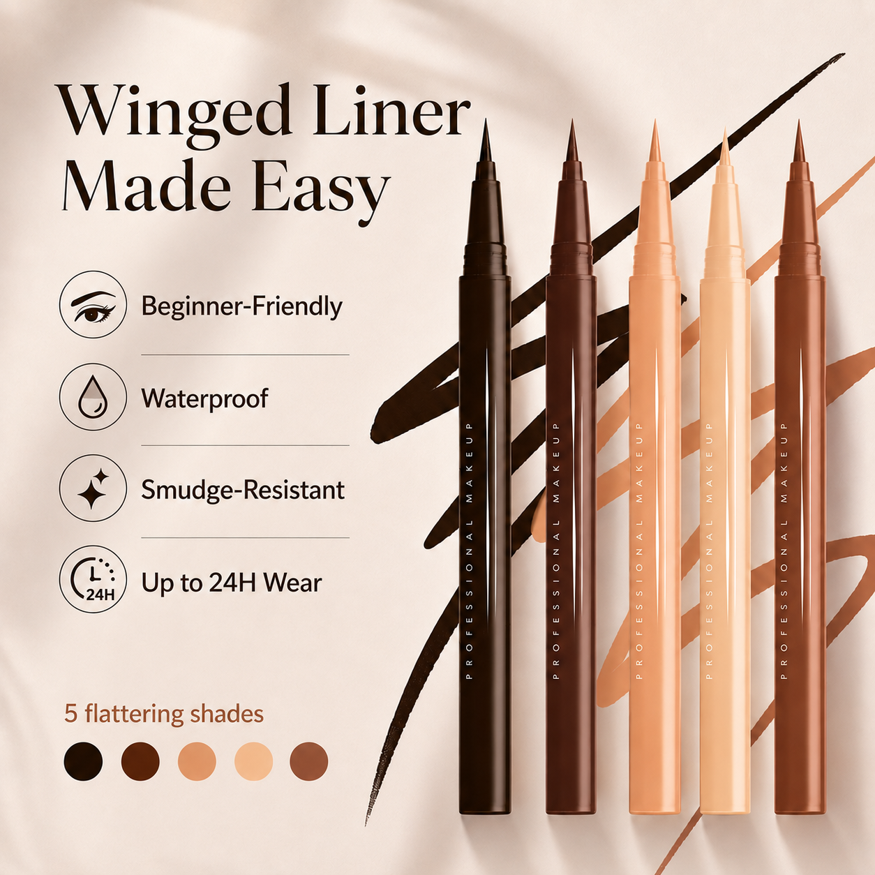 ✨ Winged Lift Liner – Creates sharp lifted wings for bigger-looking eyes 👁️ Long-lasting waterproof formula stays flawless all day.