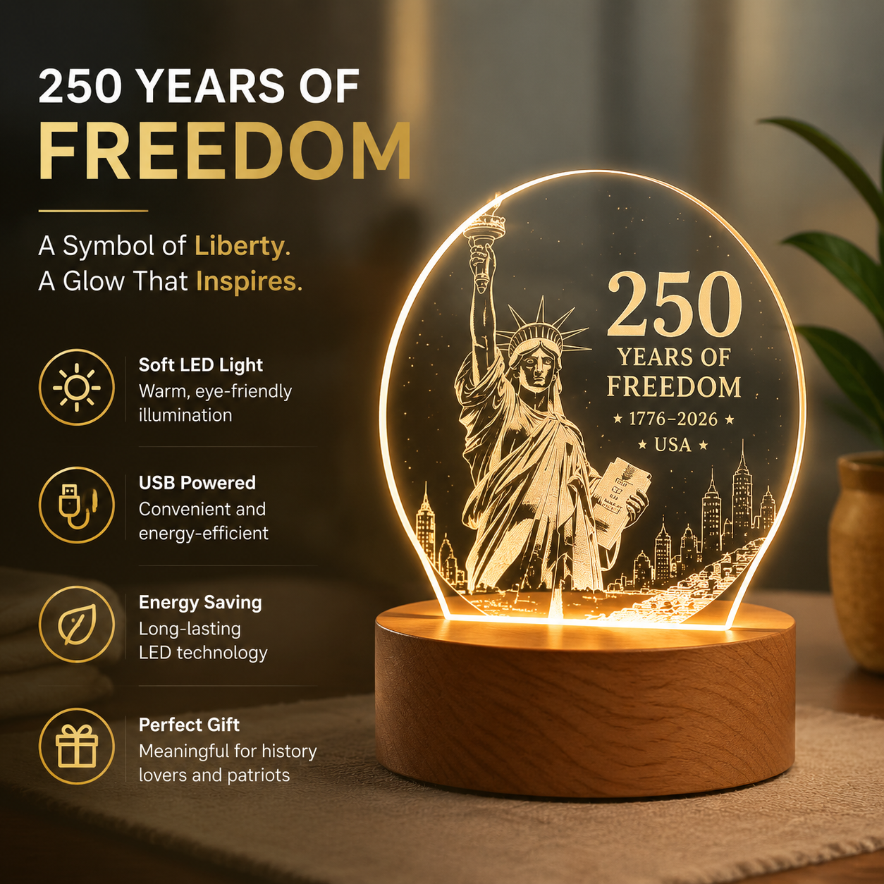 🗽 USA 250 Years of Freedom Commemorative Acrylic Light Decor