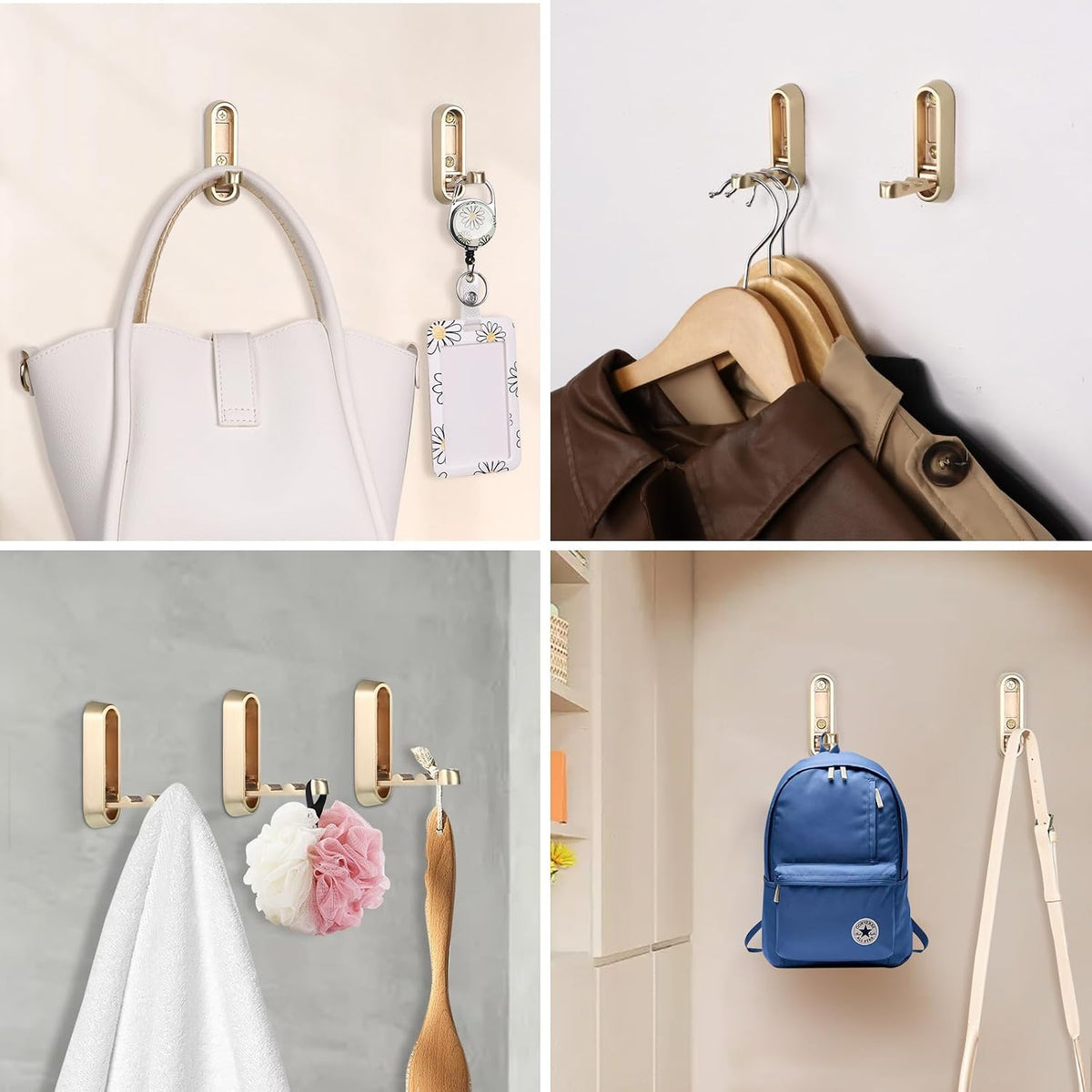 Dntorx Folding Wall Hooks 3-Pack – Heavy Duty Gold Hooks for Towels, Coats & Keys