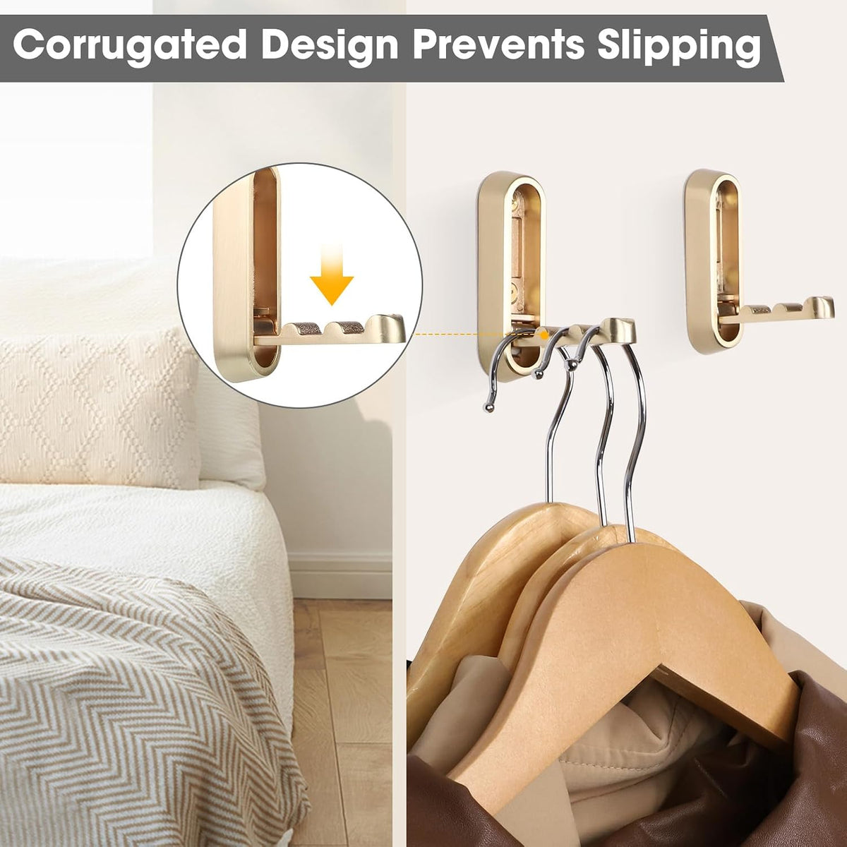 Dntorx Folding Wall Hooks 3-Pack – Heavy Duty Gold Hooks for Towels, Coats & Keys