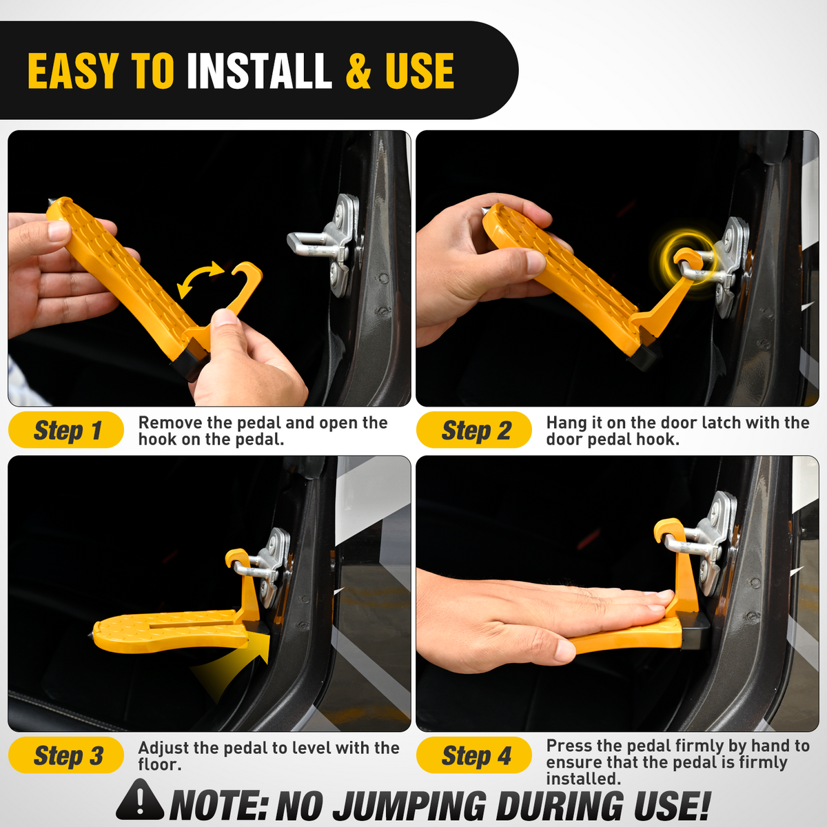 Running Board Car Door Step for Roof Access Universal Car Step Hook for Roof SUV Trucks Folding Aluminum Alloy Vehicle Door Latch Step Pedal With Glass Breaker Safety Hammer, Max Load 400lbs, 2 Pack Yellow