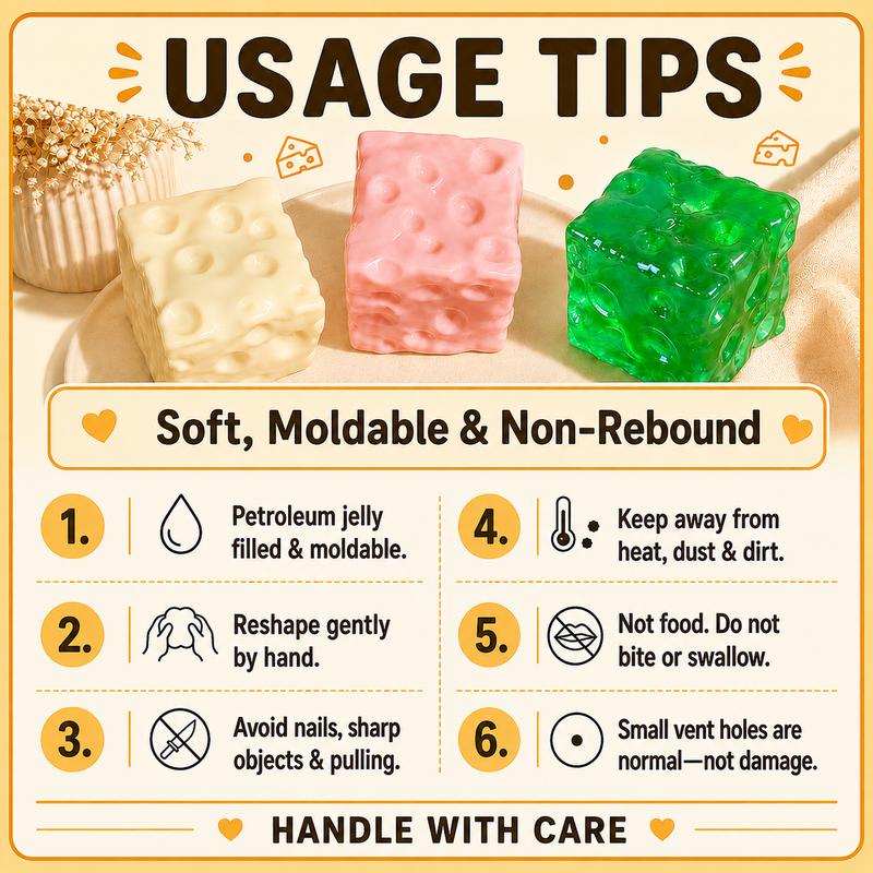 🧀Cheese Cube Squishy Toy – Soft Squeeze Toy