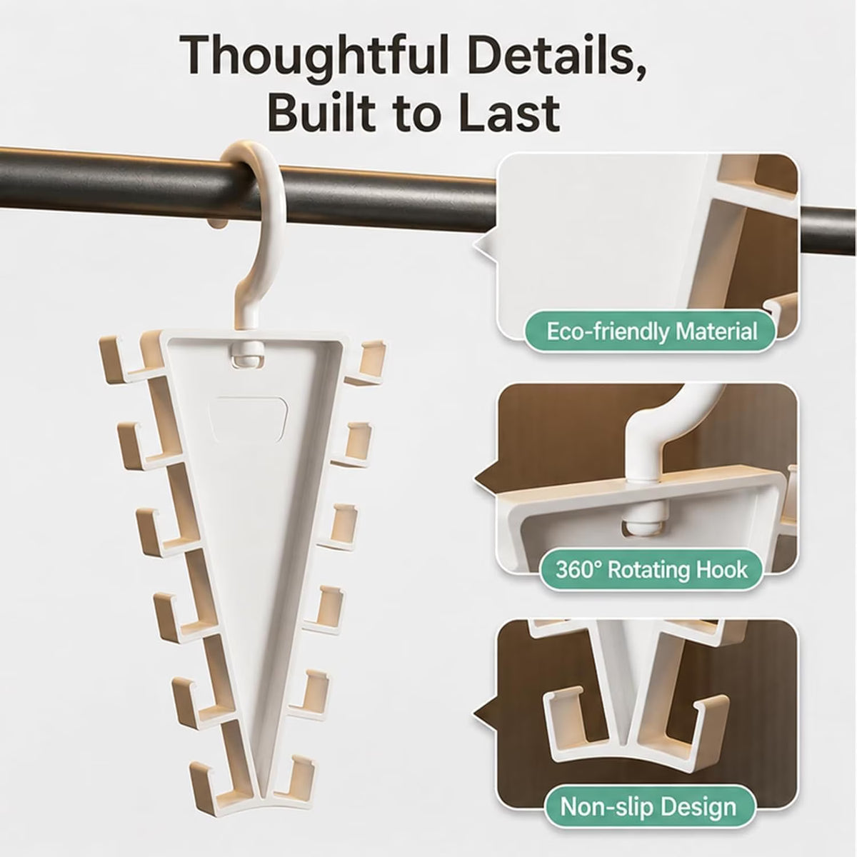Rotating top hook and raised side-hook ends