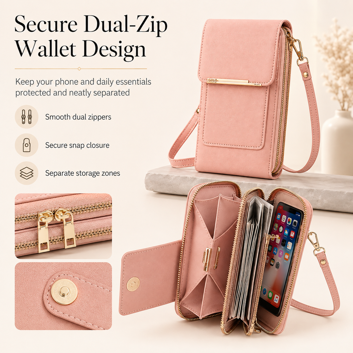 TopSpire® Simple and elegant women's touchscreen crossbody phone wallet
