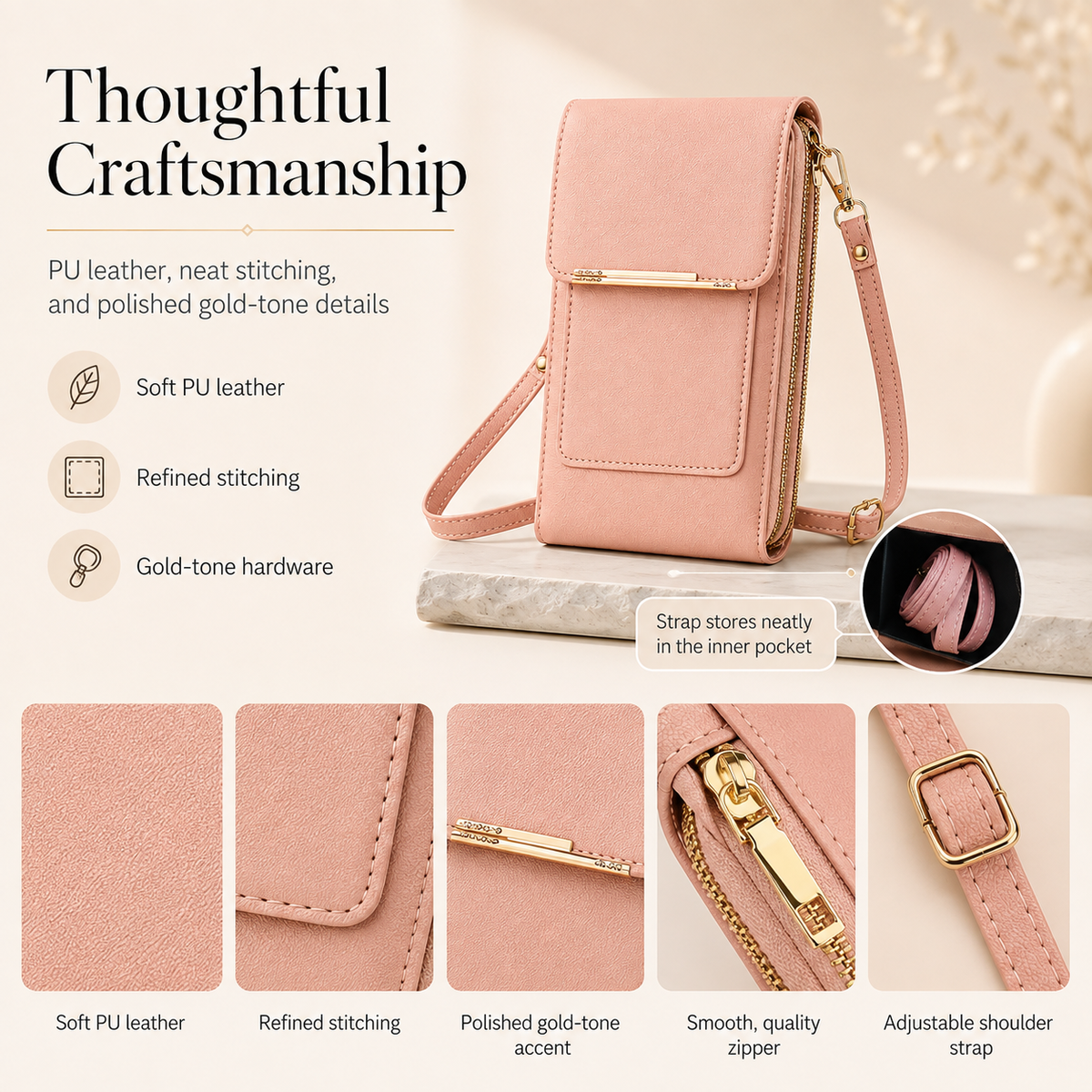 TopSpire® Simple and elegant women's touchscreen crossbody phone wallet
