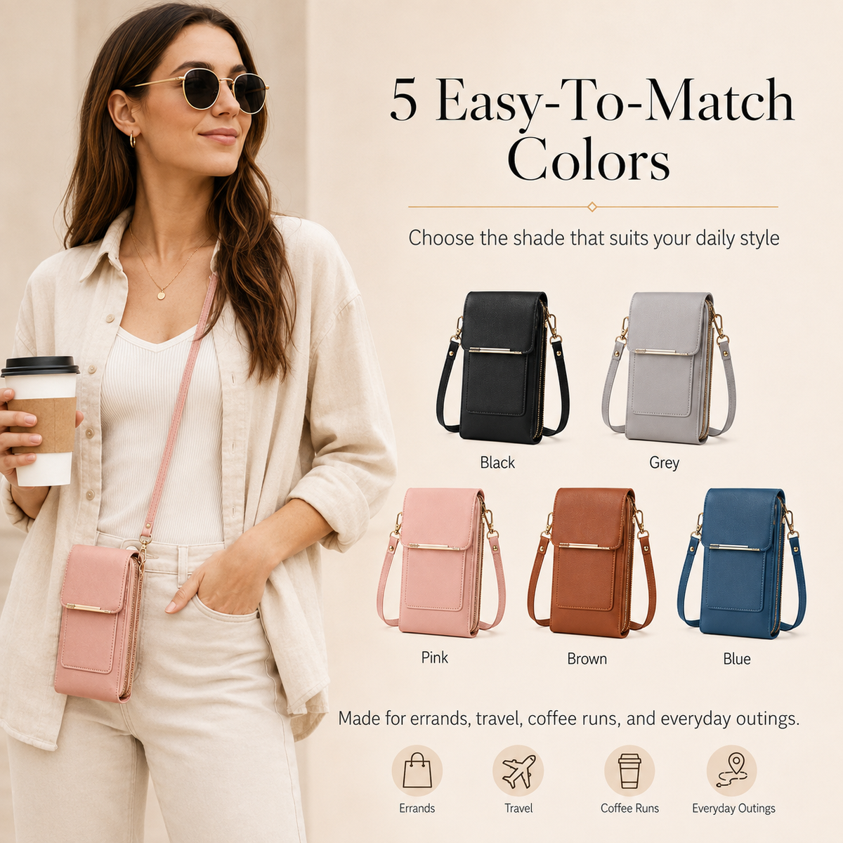 TopSpire® Simple and elegant women's touchscreen crossbody phone wallet