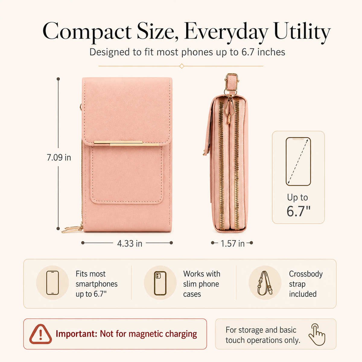 TopSpire® Simple and elegant women's touchscreen crossbody phone wallet