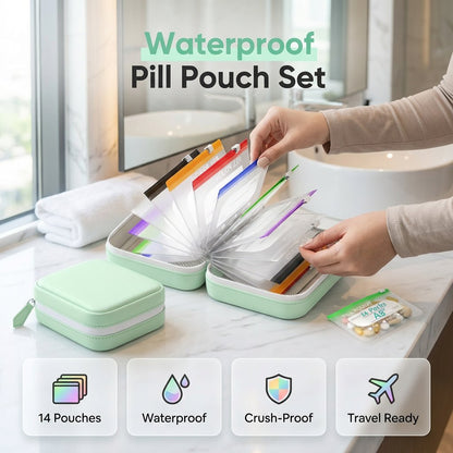 A8 Waterproof Pill Pouch Set – 7 to 14 Days of Meds & Vitamins💧Waterproof & Crush-Resistant Shell