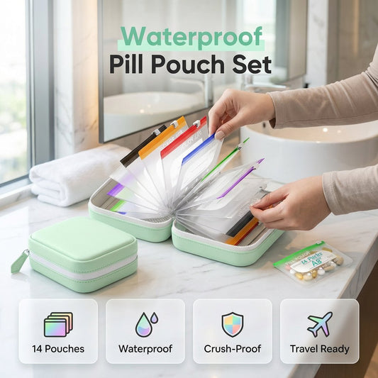 A8 Waterproof Pill Pouch Set – 7 to 14 Days of Meds & Vitamins💧Waterproof & Crush-Resistant Shell