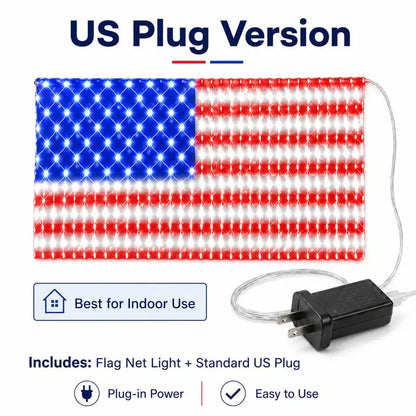 🔥Bright American flag LED mesh light, Waterproof solar-powered outdoor light. Suitable for indoor/outdoor use.