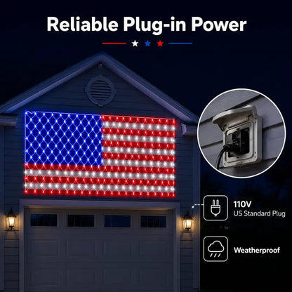 🔥Bright American flag LED mesh light, Waterproof solar-powered outdoor light. Suitable for indoor/outdoor use.