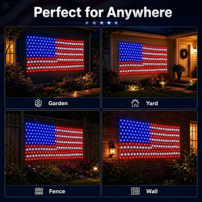 🔥Bright American flag LED mesh light, Waterproof solar-powered outdoor light. Suitable for indoor/outdoor use.